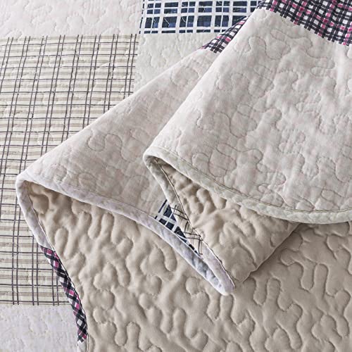 Newlake Cotton Bedspread Quilt Sets-Reversible Patchwork Coverlet Set, Rhythm Square Pattern, Queen Size #TOP6