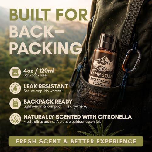 Image of Biodegradable Camping Soap with Organic Beef Tallow | All-in-One Dish Soap, Body Wash, Hand Soap & Shampoo | for Camp, Backpacking, RV & Travel
