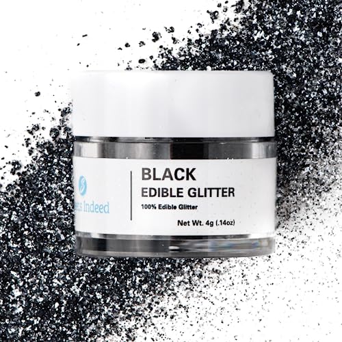 Sweets Indeed, Edible Glitter, Perfect for Drinks, Cocktails, Beverages & Cake Decorating, Dessert Cake Topper, Gift, 4 grams (Black Edible Glitter)