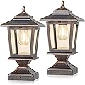 Solar Post Cap Lights,Waterproof Solar Outdoor Light for 4x4 Wooden Posts, Solar Lights with Glass Shade for Deck Fence Patio Post Decor,Bronze (2 Pack)