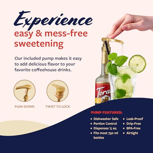 Image of Torani Mojito Mint Syrup for Drinks, Flavoring for Lemonade, Sodas, and Mocktails, Glass Bottle with Pump Included, 25.4 Fl Oz