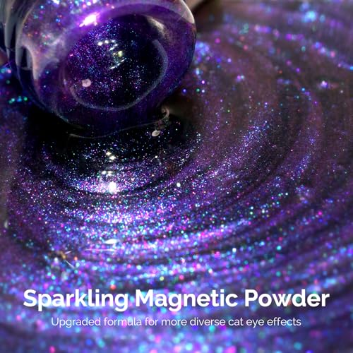 Image of MelodySusie 9D Chameleon Cat Eye Gel Nail Polish, 0.5 Fl Oz Blue Glitter Holographic Magnetic Nail Polish with Magnet, UV Nail Polish for Nail Art Manicure Salon DIY at Home G1702