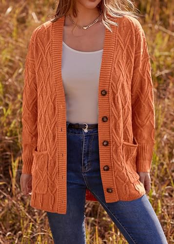 KIRUNDO Women 2024 Fall Winter Oversized Button Down Cable Knit Cardigan Casual Long Sleeve Open Front Chunky Sweater Coat4