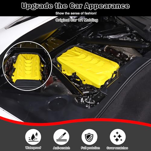 Image of for Corvette C8 Engine Cover Trim Compatible with Corvette C8 2020-2025 Stingray E-Ray Z51 Engine Bay Protection Panel Cover Trim Exterior Accessories ABS (Yellow)