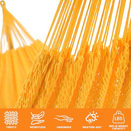 Image of Lazy Daze Hammocks Handwoven XL Mayan Hammock, 10.5 FT Soft Rope Double Hammocks, Portable Outdoor Hammock with Carry Bag, 2 Straps & Carabiners for Patio Outside, 550 lbs Weight Capacity, Yellow