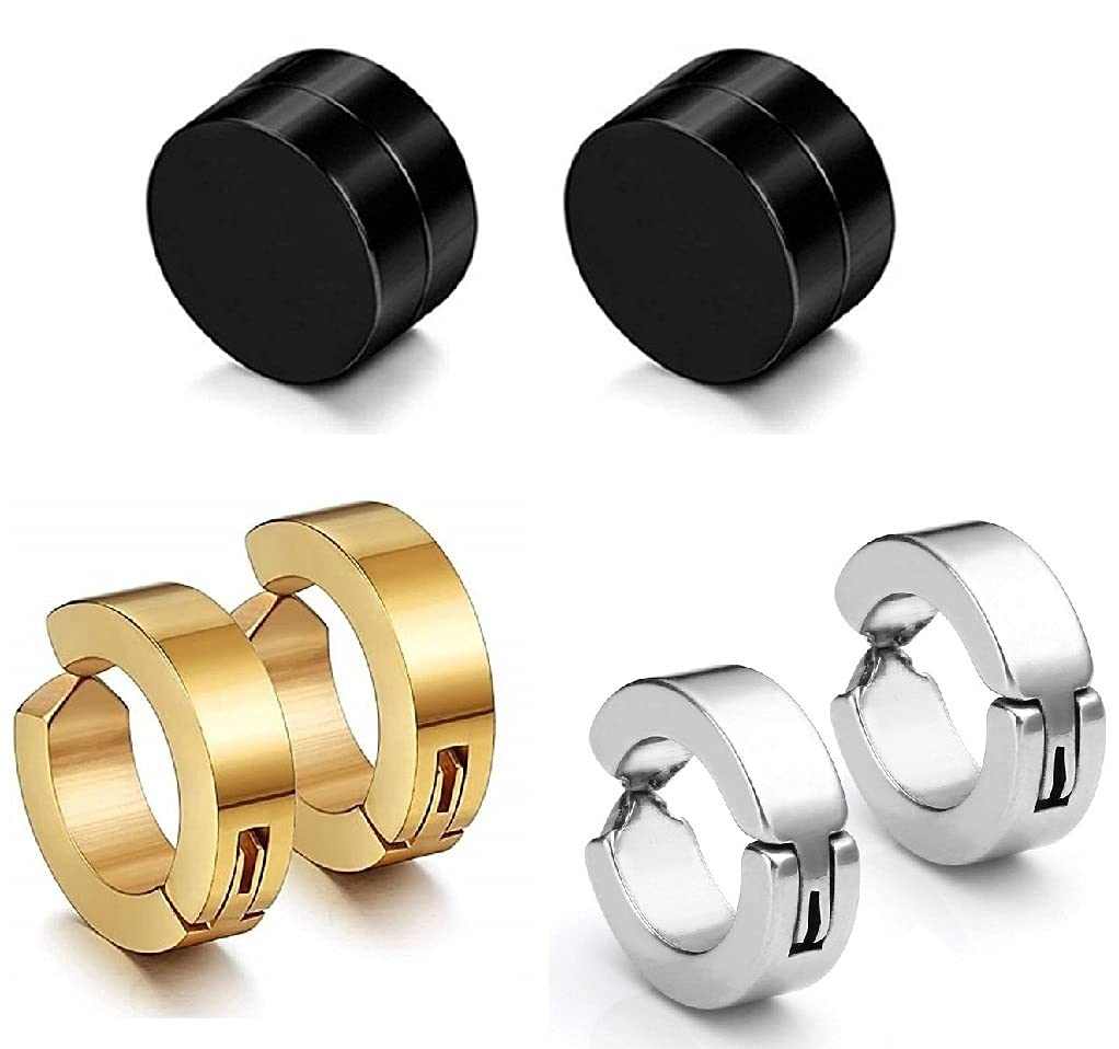 De-Ultimate (3 Pair) CMB7346 Trendy Multicolor Round Shaped Press Non-Piercing And (8mm Medium Size) Magnetic Style Clip On Metal Barbell Earring Hoop Bali Stud For Men And Women (B09BRCY91H) Amazon Price History, Amazon Price Tracker