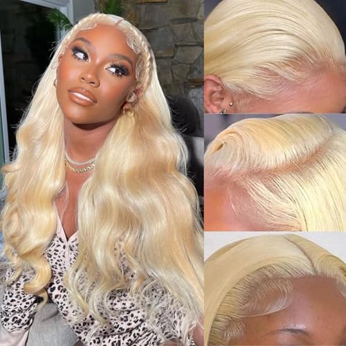 BZN 613 Lace Front Wig Human Hair 13x6 HD Transparent Lace Body Wave Blonde Wig Human Hair Pre Plucked 24 Inch 200 Density