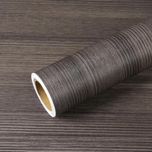 Image of HOME13 Wood Grain Wallpaper Peel and Stick Wood Contact Paper Self Adhesive Removable Thicken Wooden Wall Paper for Kitchen Cabinets Drawer Shelf Liner Waterproof(12x72 Inch, Charcoal Grey)