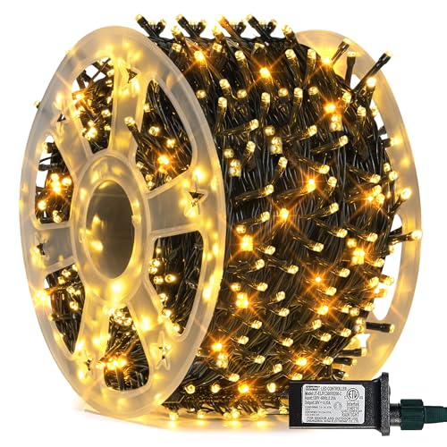 FUNPENY 164FT 500 LED Christmas Indoor Outdoor Decorative String Lights, 8 Modes Waterproof Green...