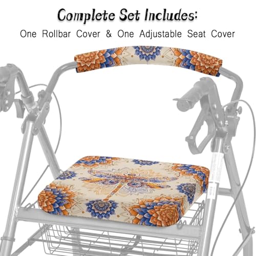 Image of Dragonfly Rollator Seat and Backrest Covers, Universal Soft Walker Seat Covers, Adjustable Accessories for Seniors with Seat Cover