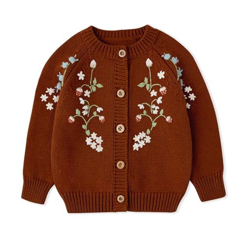 Simplee kids Baby Sweater Toddler Girls Cardigan Sweater Embroidered Strawberry Knit Sweater
