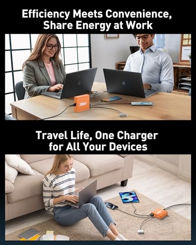 280W USB C Charger Block, 8-Port USB C Charging Station GaN III PD 65W Laptop Charger Adapter Compatible with MacBookPro/Air,DELL,iPad,Portable Charging Station for iPhone,Samsung Galaxy(Orange)