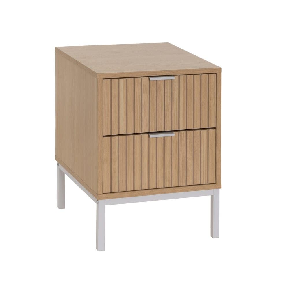 Table d'appoint avec 2 tiroirs en bois naturel et métal noir pour salon