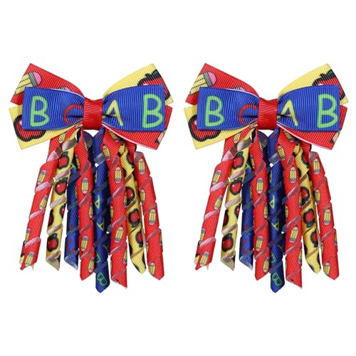Back to School Hair Bow Clips 3 Inch Handmade Curly Ribbon Hairpins...