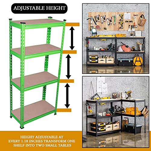Image of STAR WORK Metal Shelving Unit Adjustable Garage Storage Utility Rack Shelves Multipurpose Shelf Warehouse Basement Kitchen Living Room Pantry (Green, 4 Section (4'6 inchX 2'X 1' FT))