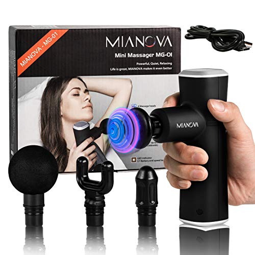 UD Mianova 2020 Upgraded Mini Massage Gun, 4 Speed Handheld Percussion Massager, Deep Tissue Muscle Massager for Athletes High Intensity Vibration-2000mAh-Include 4 Heads, Type-C Charging Cable(Black)