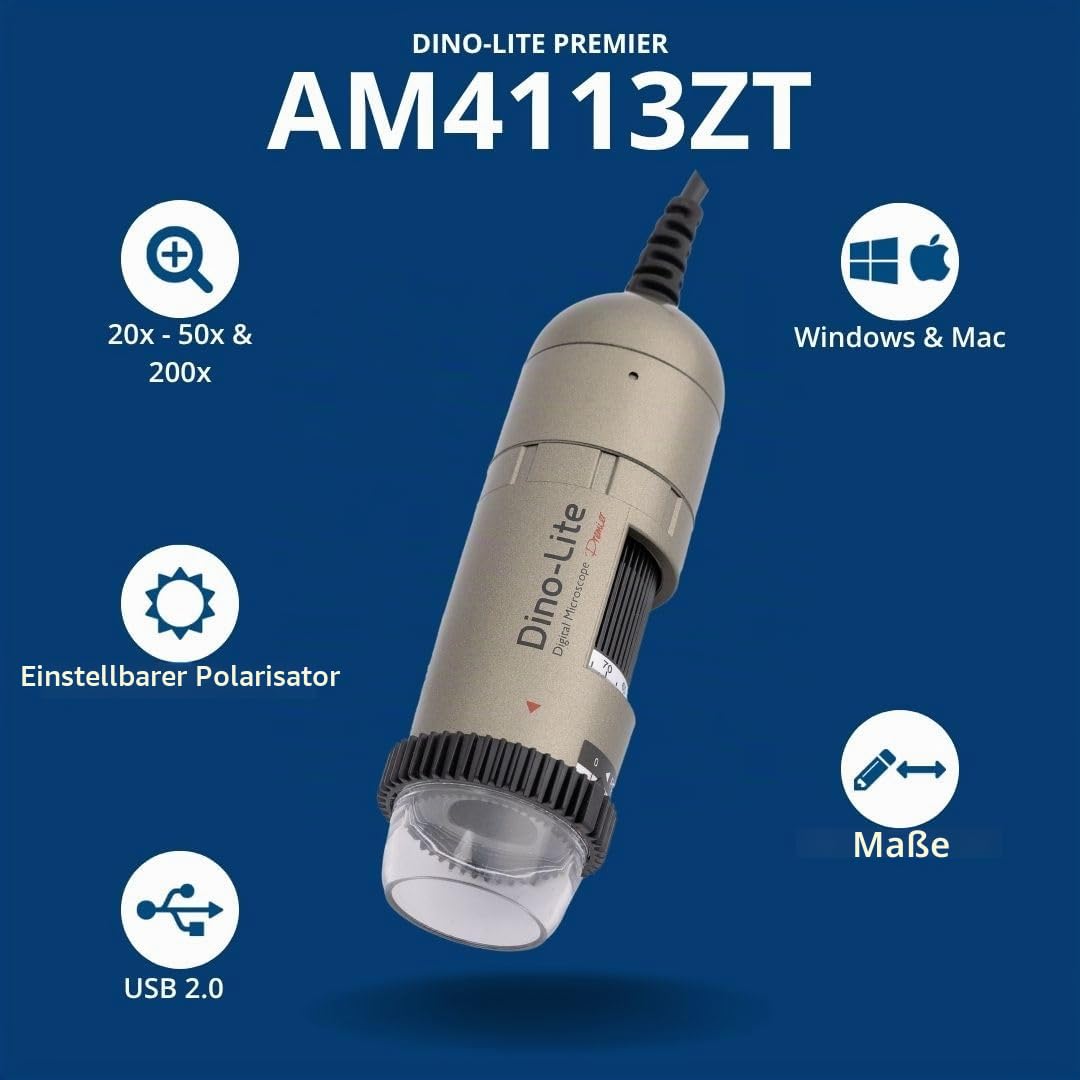 Dino-Lite Microscope, USB DIGITAL, 10X-70X, 200X AM4113ZT