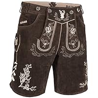 PAULGOS Herren Trachten Lederhose HK3 + Träger, Echtes Leder, Größe 52, Dunkelbraun