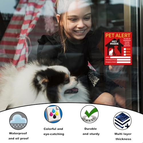 Image of 2 PCS Pet Alert Sticker for House，UV Resistant Self Adhesive Vinyl in Case of Fire Pet Stickers Waterproof Fade-Resistant Pets Inside Window Emergency Sticker