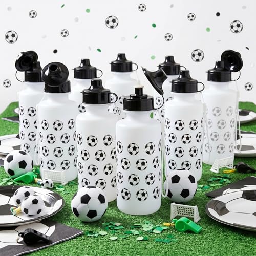 Bokon 18 Pack Soccer Sports Theme Water Bottles Bulk 20 oz Reusable Squeeze Water Bottles Plastic Sport Bottle with Pull Top Cap for Soccers Sports Theme Party Game Day World Fans Gifts