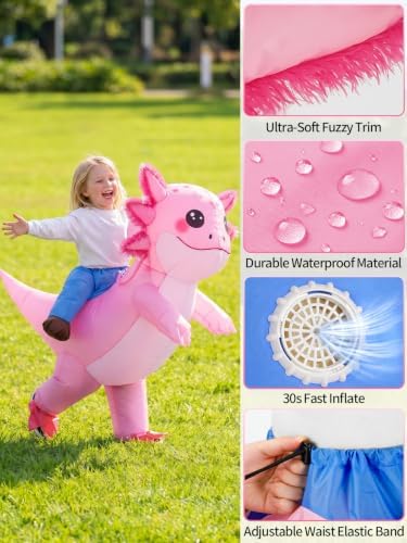 PARTY TELLER Inflatable Pink Axolotl Costume for Kids – Funny Blow Up Ride on Costumes for Halloween & Cosplay Parties — view 3