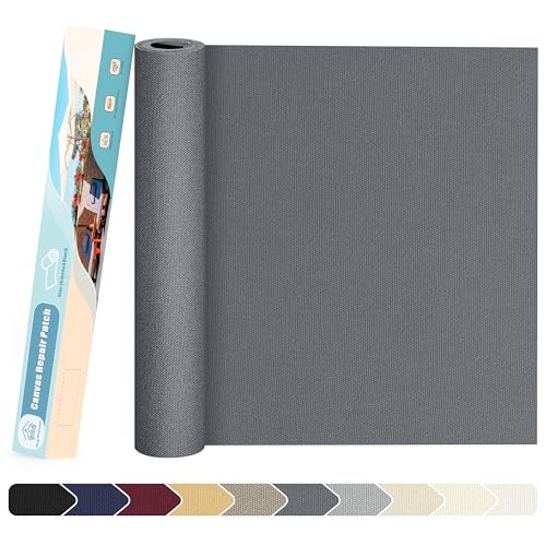KING MOUNTAIN Canvas Repair Patch 16×30 Inch Self-Adhesive Waterproof Fabric Patch for Sofas, Tents, Furniture,Tote Bags, Car Seats (Charcoal Grey)