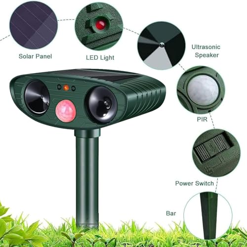 Katzenschreck Ultraschall,Solar Tiervertreiber Katzenabwehr, Ultraschall Abwehrmittel Hundeschreck Marderschreck mit Bewegungsmelder für Katzen, Hunde, Mäuse,Vögel, Marder