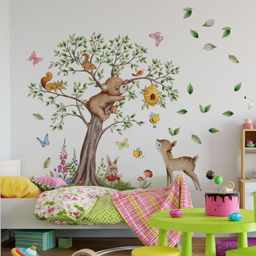 Vinilos Decorativos Bosque con Árbol y Animales 57.48x53.54 pulg