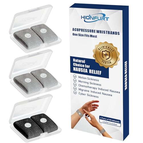 Image of Hionfurt Travel Sickness Bands for Adults and Kids Motion Sickness Wristbands for Car and Sea Sickness Anti Nausea and Pregnancy Morning Sickness Relief Acupressure Bands - 3 Pairs Grey, Grey, Black