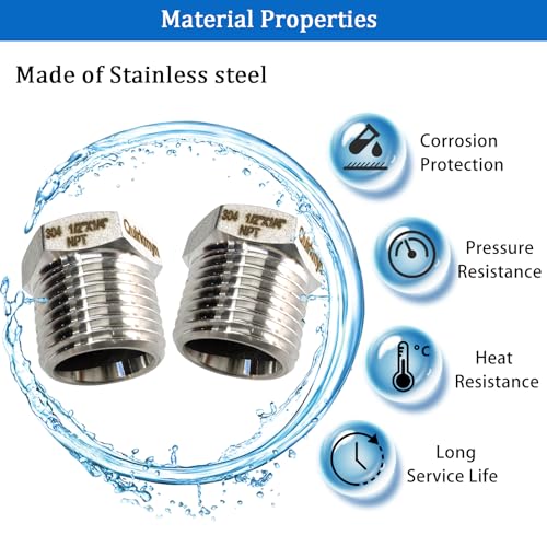 Image of 2 Pcs Stainless Steel Bushing 1 /2 inch Male to 1 /4 inch Female, 1 /2 inch to 1 /4 inch NPT Adapter Hex Reducing Pipe Adapter Fitting Stainless Steel Fitting Pipe Hose Tube Adapter Convert