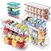 Myiosus Lot de 13 Boîtes de Rangement pour Réfrigérateur, Rangement en Plastique avec Couverture, (2 Bac à Oeufs ) pour Les Réfrigérateurs, Les Cuisines (Transparent )