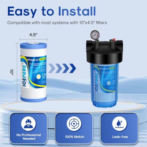 Image of ICEPURE 5 Micron 10 inch x 4.5 inch Whole House Water Filter Compatible with GE FXHTC, GXWH40L, RFC-BBSA, W50PEHD, GXWH35F, GNWH38S, Dupont WFHD13001, R50-BB, Pack of 1