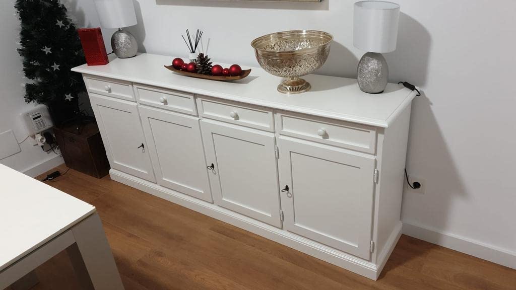 Mar.c.a. Design - Buffet Bois 205 cm 4 Portes 4 Tiroirs - Bahut Salle à Manger Style Classique Blanc - Made in Italy