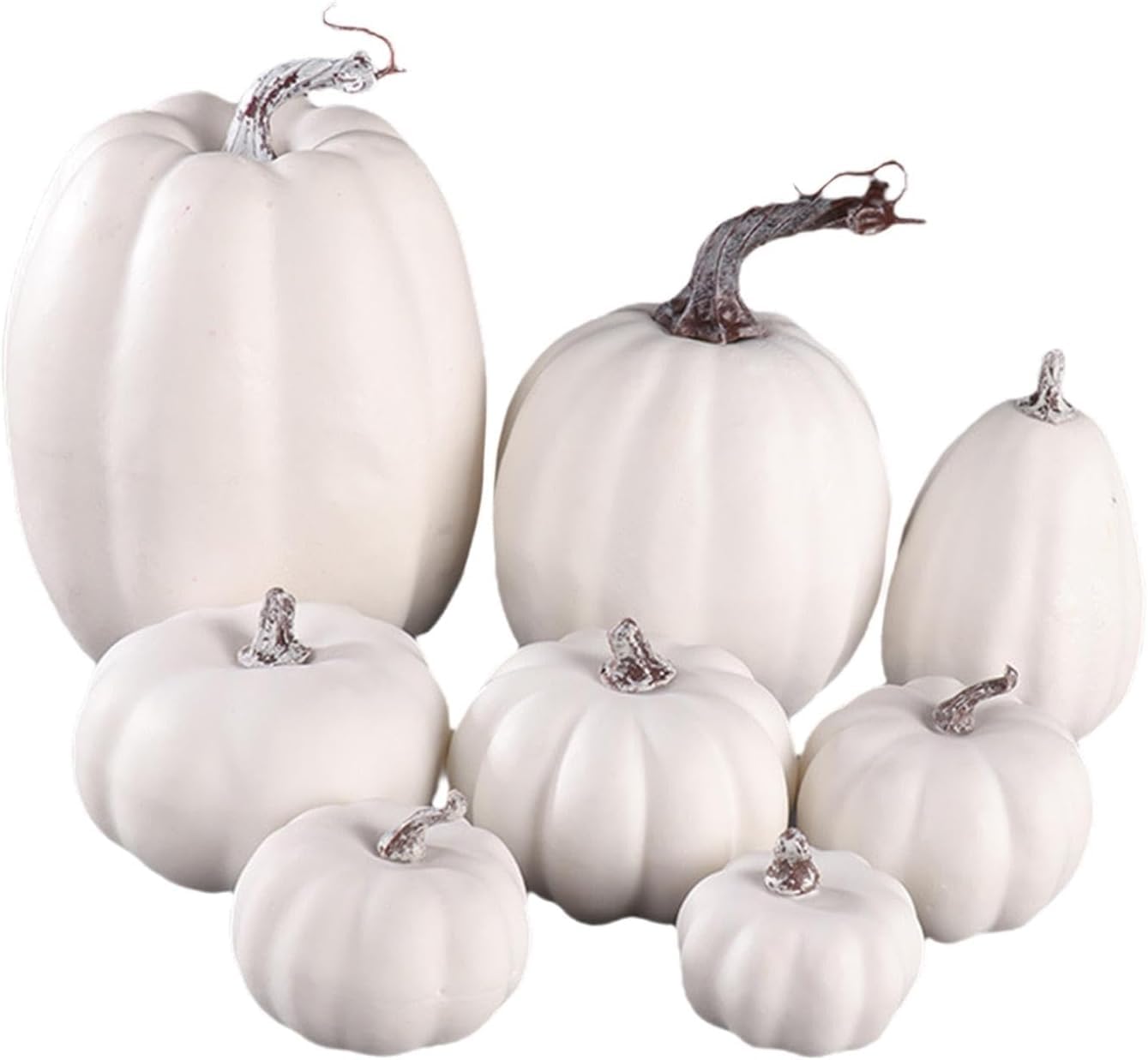 Lindagary 8pcs Harvest Pumpkins Ornament Harvest Pumpkins Realistic Foam Pumpkins Simulation Harvest Pumpkins for Halloween Fall Thanksgiving Decoration - White
