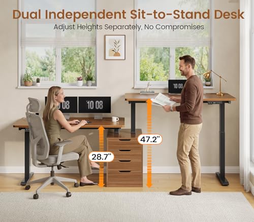 Image of SEDETA Standing Two Person Desk with 4 Drawers, 2 Power Outlets, CPU Stand