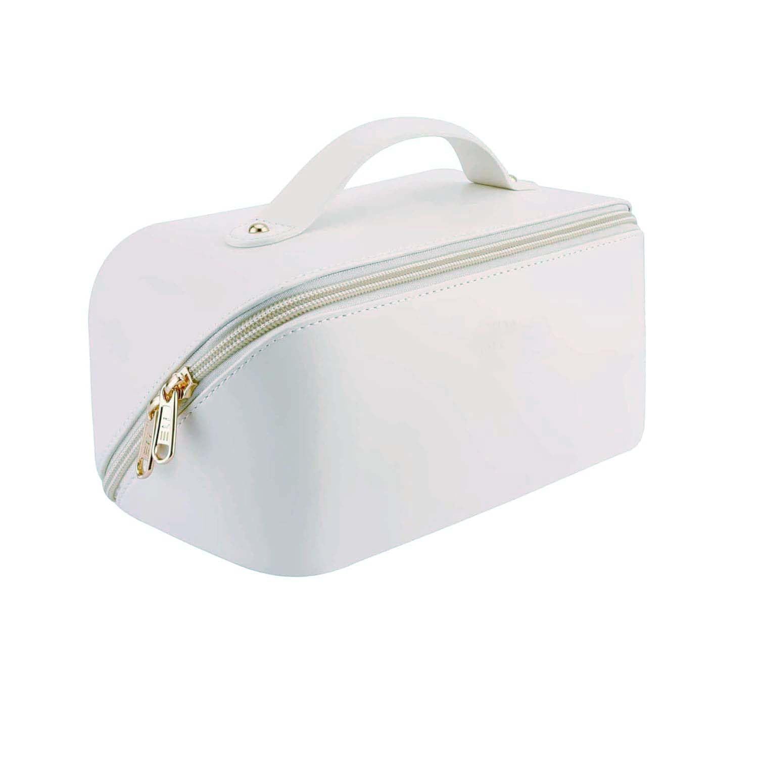 RENVA Travel Makeup Bag Large Capacity Cosmetic Bag With Compartment Waterproof Pu Leather Makeup Bag For Women And Girl (White Cross Bag, 12 Cm)