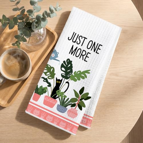 Image of Hanamiya Na 4 Pcs Funny Cat Kitchen Towels, Plant Lover Gifts for Women Gardener Mom, Reusable Waffle Hand Towels for Bathroom Kitchen Home Farmhouse Decor, Cat Lover Gifts for Women, 24x14 Inch