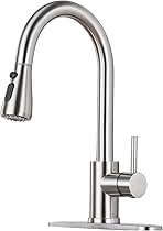 Kitchen Faucet with Pull Down Sprayer - Brushed Nickel Single Handle Kitchen Faucets, High Arc Stainless Steel Pull Out Kitchen Sink Faucet with Deck for RV Laundry Farmhouse Bar