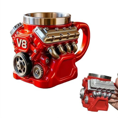 Generico Tazza da caffè con motore retrò, tazza in acciaio inossidabile con motori V8, tazze per auto isolamento a doppia parete e manico, perfette per la festa del papà, Natale, marito, meccanico