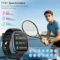 Smartwatch Damen Herren mit 7 Armbänder & Geschenkbox, 1.83" HD Smartwatch mit Bluetooth-Anruf, Fitness Tracker mit Pulsmesser Schlafmonitor Schrittzähler, IP68 Wasserdicht, 100+Sportmodi Schwarz – Ansicht 4
