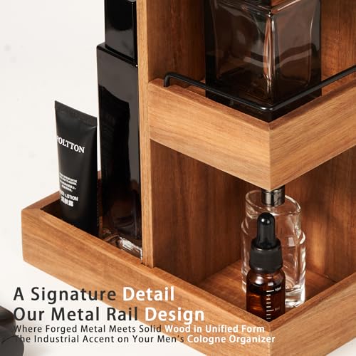 Image of Cologne Organizer for Men, Solid Acacia Wood 3-Tier Rotating Stand - Natural Grain Bathroom & Vanity Organizition for Perfume & Skincare, Premium Desk Decor, Unique Birthday Gifts