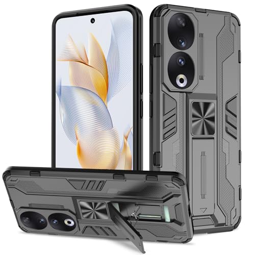 Btstring Hülle kompatibel mit Honor 90 5G Militär Standard Stoßfest Handyhülle Case Hybrid Metall Ring Halter Schutzhülle Handy Hüllen Cover -Schwarz