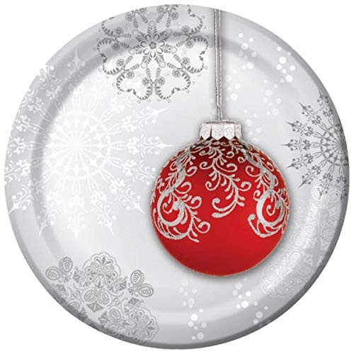 Creative Converting 8 Count Paper Dessert Plates, Jingle Bells, Silver/Red