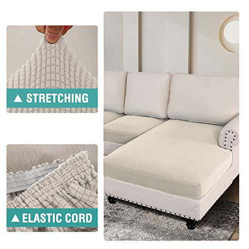 Livego Sectional Couch Covers 4 Pieces Sofa Seat Cushion Covers L Shape Separate Cushion Couch Chaise Cover Elastic Furniture Protector For Both Left/Right Sectional Couch (Ivory, 4 Seater) #TOP3