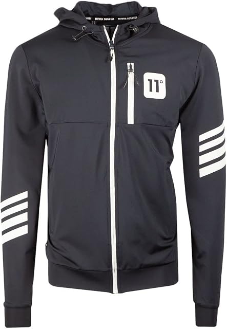 Eleven Degrees - Stripe Print Track Top with Hood, Navy/White/Reflective
