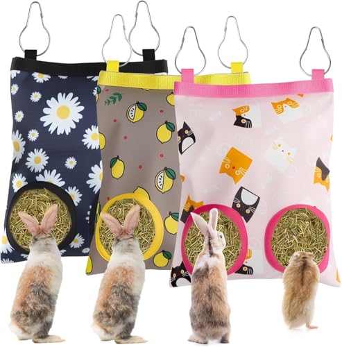 Heusack für Kaninchen 3er Set Hängender Heutasche für Meerschweinchen Chinchillas Hamster 24x19cm Mit 2 Löchern Wasserdicht Robust und Langlebig für Kleintiere