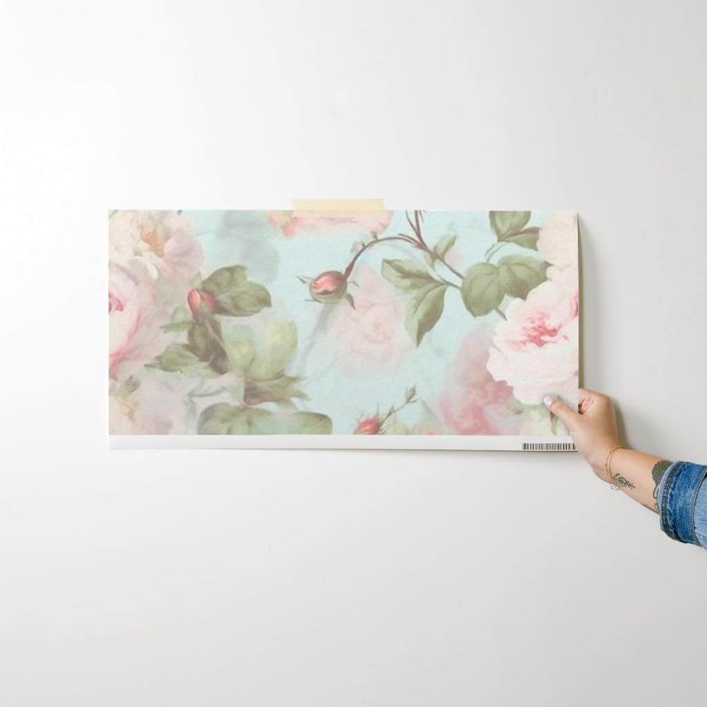 Spoonflower Removable Wallpaper Swatch - Watercolor Roses Botanical Cabbage Rose Vintage Large Scale Floral Leaves Custom Pre-Pasted Wallpaper