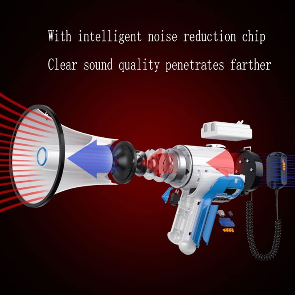 Mégaphone Portable à Sangle Portable Bullhorn 80 W avec contrôle du Volume réglable Mégaphone Portable Sirène intégrée, Haut-Parleur USB Bullhorn léger