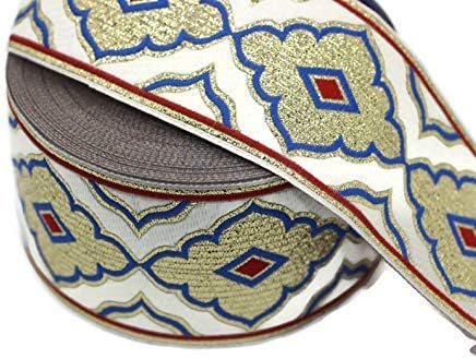11 Yard Spool 1.96 inches Wide Blue/White Embroidered Ribbon Jacquard Ribbons Jacquard Trims Sewing Trim Huge Trim Large Ribbon Ribbon Trims 50135