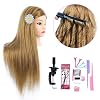 MEDO Mannequin Head 26 Inch With 50% Real Hair Brown Practice Training Head Synthetic Long Straight Hair Dresser Training Head Doll Cosmetology Manikin Head And Clamp Stand No Make Up(Makeup on, 27)